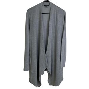Eileen Fisher Merino Wool Cardigan Sweater Womens Medium Gray Knit Top Open